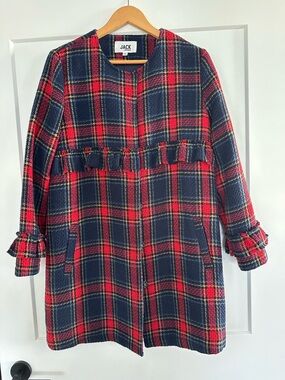 BB Dakota Red and Navy Plaid Textured Jacket